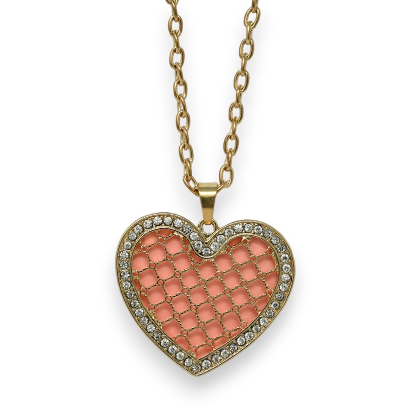 Collier fantaisie doré double coeur saumon