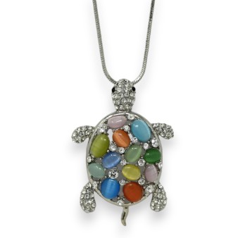 Collier fantaisie argenté tortue multicolore