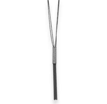 Collier fantaisie gris métal médaillon rectangle strass