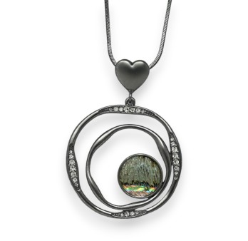 Collier fantaisie métal gris médaillon créa nacre