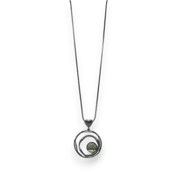 Collier fantaisie métal gris médaillon créa nacre