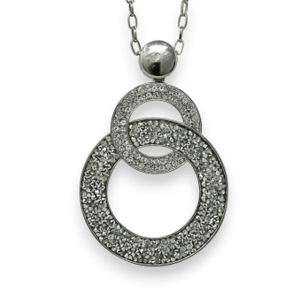 Collier fantaisie long argenté double cercle paillette