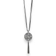 Collier fantaisie long argenté médaillon bulle de strass et pompon