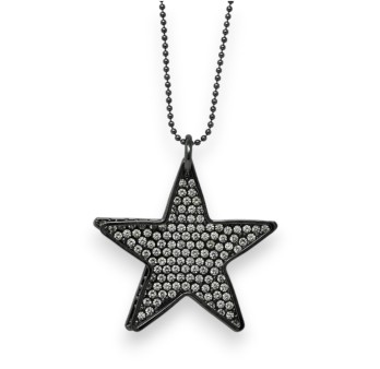 Collier fantaisie métal gris foncé étoile double strass