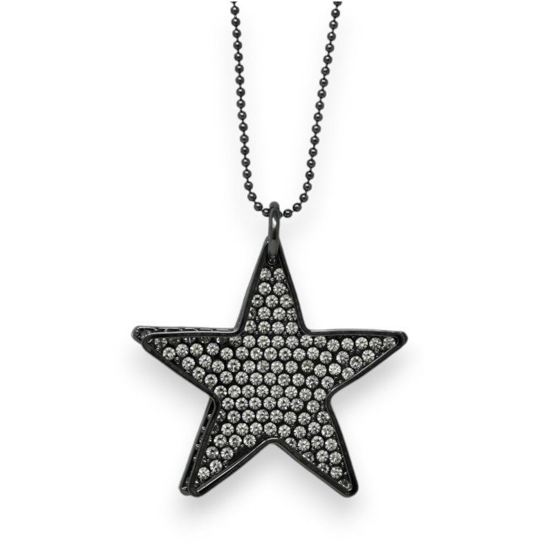 Collier fantaisie métal gris foncé étoile double strass