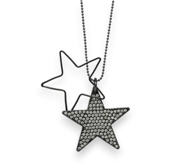 Collier fantaisie métal gris foncé étoile double strass
