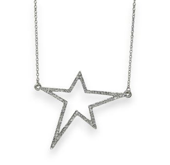 Collier fantaisie argenté long étoile asymétrique strass