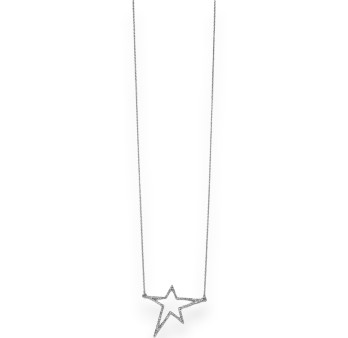 Collier fantaisie argenté long étoile asymétrique strass