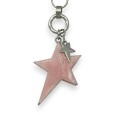 Collier fantaisie long argenté brossé étoile rose relief asymétrique