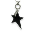 Collier fantaisie long argenté brossé étoile grise relief asymétrique