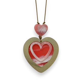 Collier fantaisie long coeur corail