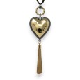 Collier fantaisie long doré coeur relief pompon métallisé