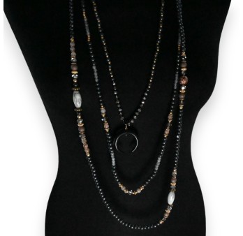 Collier fantaisie perles nuances grises 3 rangées