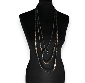 Collier fantaisie perles nuances grises 3 rangées