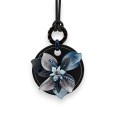 Collier fantaisie long fleurs relief nuance bleue