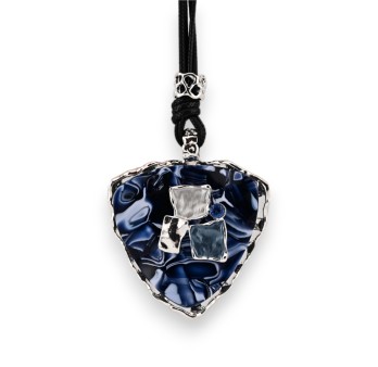 Collier fantaisie long médaillon design géométrie bleu