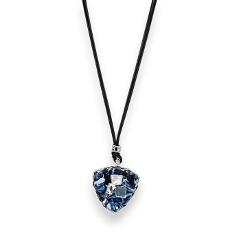 Collier fantaisie long médaillon design géométrie bleu