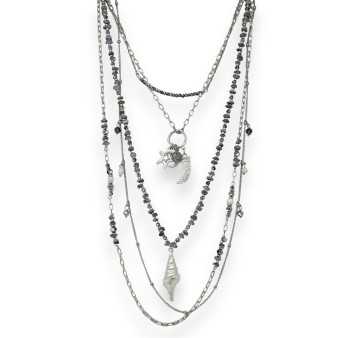 Collier fantaisie argenté 5 rangées modèle coquillage