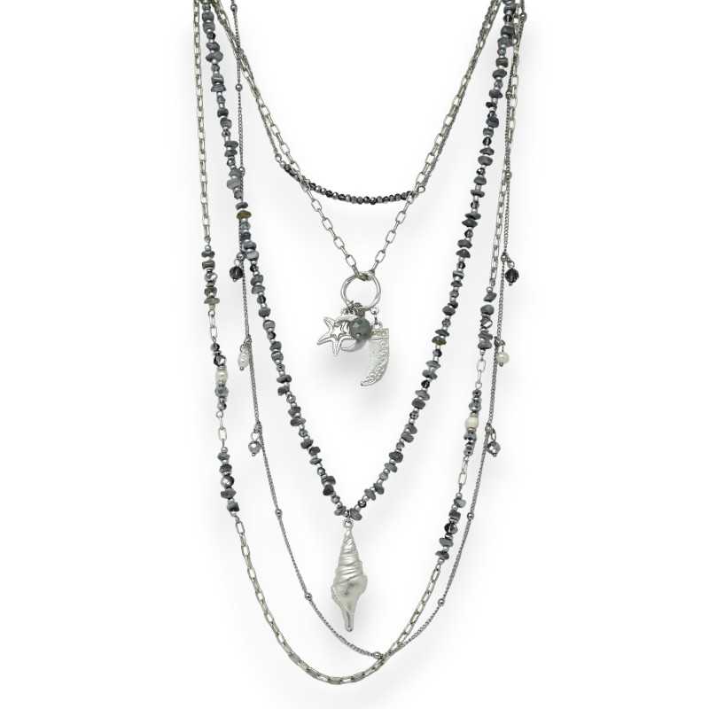 Collier fantaisie argenté 5 rangées modèle coquillage