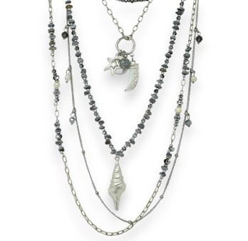 Collier fantaisie argenté 5 rangées modèle coquillage