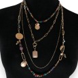 Collier fantaisie doré 4 rangées perles rouge et turquoise
