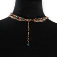 Collier fantaisie doré 4 rangées perles rouge et turquoise