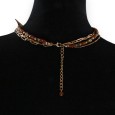 Collier fantaisie doré 4 rangées pierres nuance marron