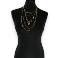 Collier fantaisie doré 5 rangées perles grena et blanches