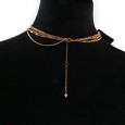 Collier fantaisie doré 5 rangées perles grena et blanches