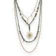 Collier fantaisie doré pierres grise breloque soleil