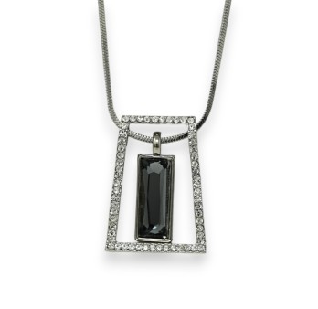 Collier fantaisie long argenté forme géométrie strass