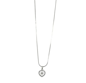 Collier fantaisie argenté coeur strass céramique blanche