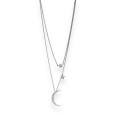 Collier fantaisie argenté 2 rangés étoiles et lune
