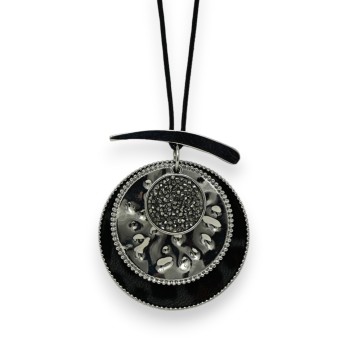 Collier fantaisie argenté 3 ronds superposés léopard