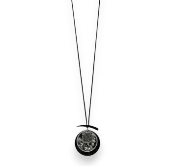 Collier fantaisie argenté 3 ronds superposés léopard