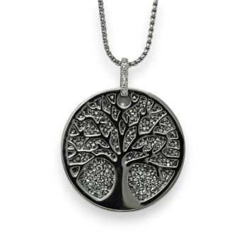 Collier fantaisie long argenté arbre de vie brillant
