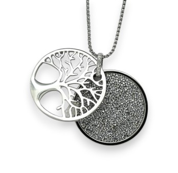 Collier fantaisie long argenté arbre de vie brillant