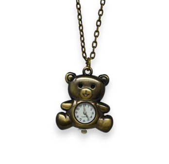 Collier fantaisie métal vieilli nounours montre