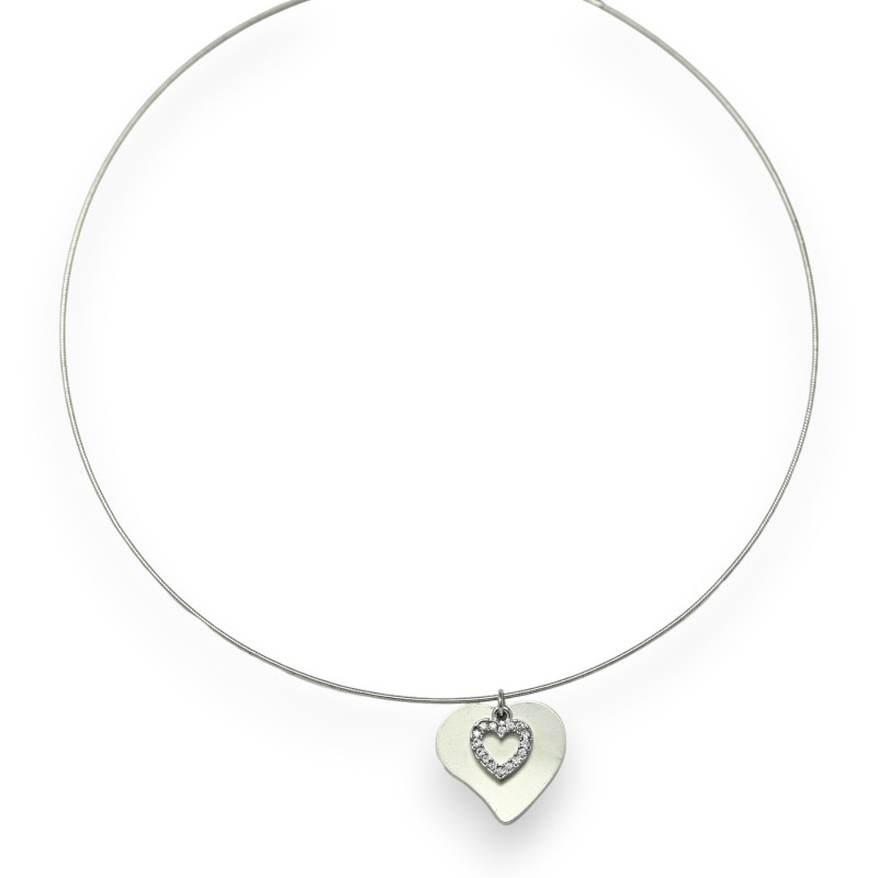 Collier fantaisie ras de cou argenté coeur double