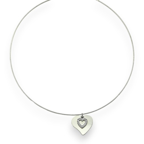 Collier fantaisie ras de cou argenté coeur double