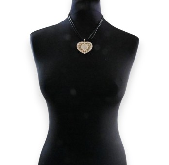 Collier fantaisie coeur doré dentelle strass