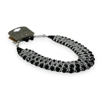 Collier fantaisie ras de cou noir et argenté habillé