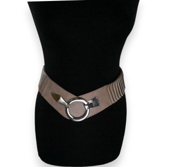Ceinture synthétique élastique accordéon Taupe Foncé