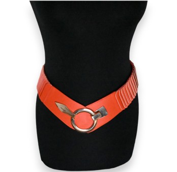 Ceinture synthétique élastique accordéon Orange vif