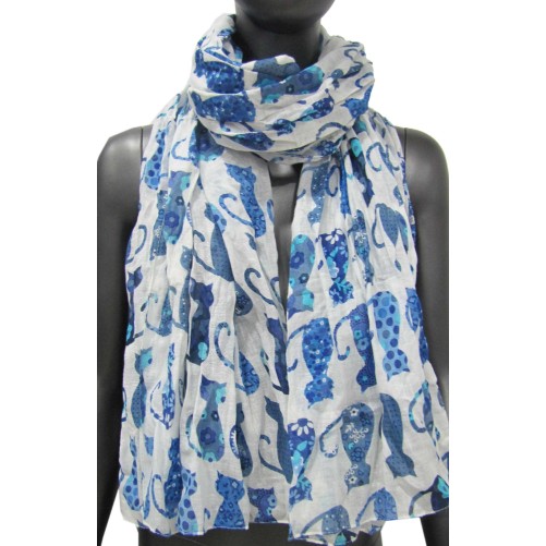 Foulard chat patchwork dégradé bleu pour femme