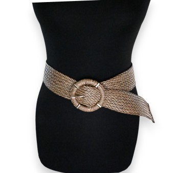 Ceinture fantaisie plastique tressée marron et beige