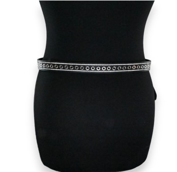 Ceinture noire cloutée et strassée femme