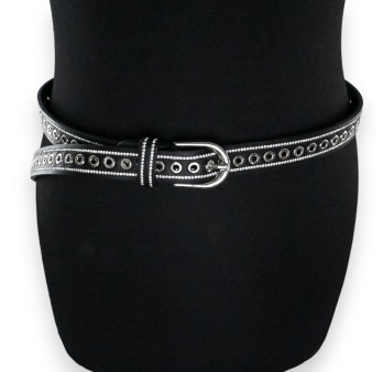 Ceinture noire cloutée et strassée femme