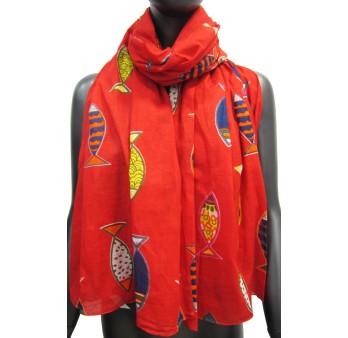 Foulard rouge motif poisson