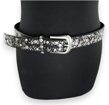 Ceinture femme cloutée argentée et noire